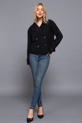Black Double Breasted Short Trench Jacket Simmer & Fay